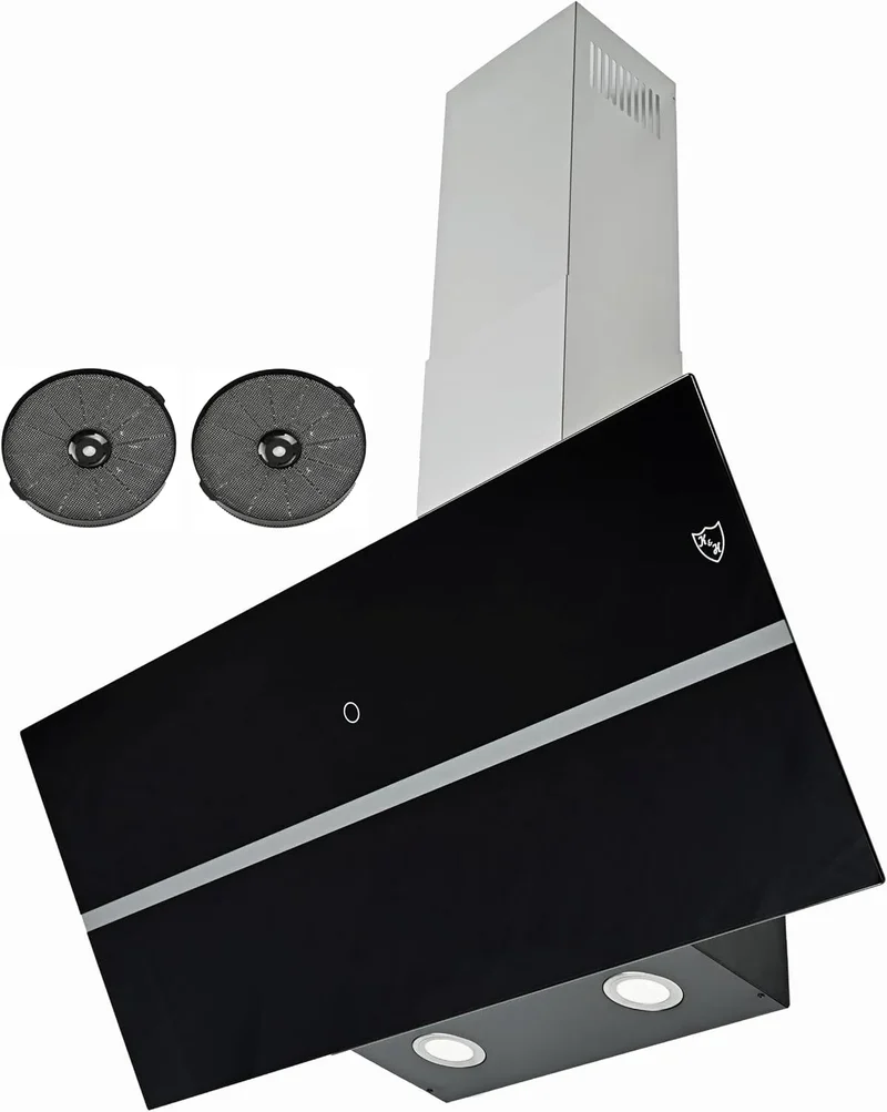 Dunstabzugshaube GFK-90S K&H Kopffreie, Cooker Hood 9 Leistungsstufen, Energieklasse A++, Metall Fettfilter, in Schwarz, 90cm Wandhaube, 520 m³/h