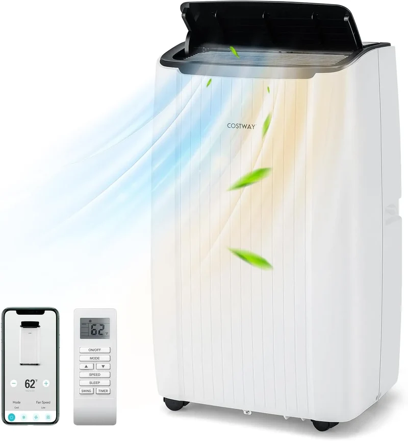 Costway Klimaanlage 24H, 4-in-1 Klimagerät mit Heizung, Lüfter & Entfeuchter, Schlafmodus, 12000BTU mobile mit Abluftschlauch, Timer