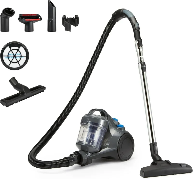 Bodenstaubsauger 3-Fach-Aktionsdüse Amazon Basics, HEPA-Filter, ohne Beutel 1.3L Kompakt Leichtgewicht mit, Leistung 850W, Farbe Grau