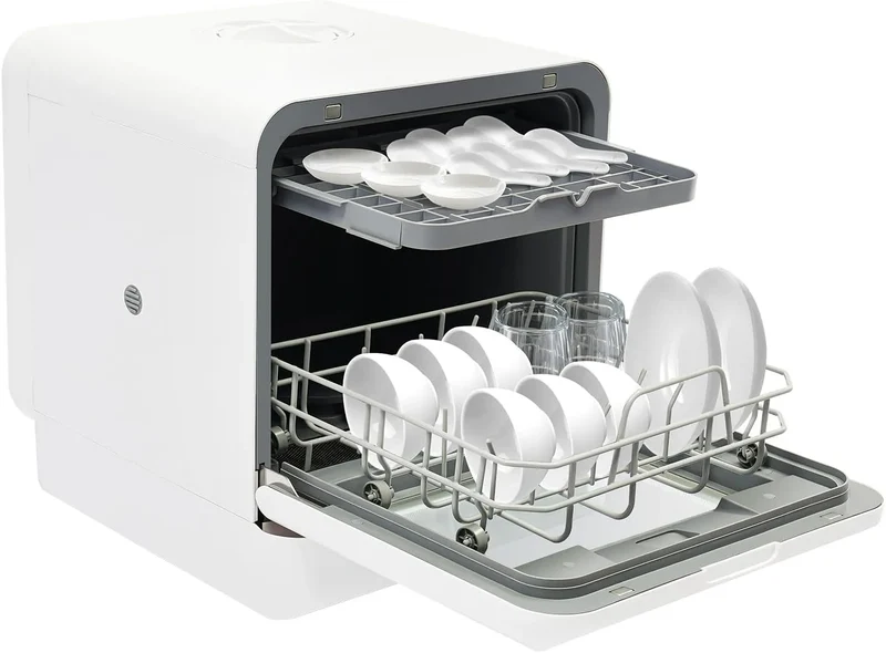 Geschirrspüler, 45 cm Klein, Mini Spülmaschine, mit 4 Spülmodi und Heißlufttrocknung 72 °C Reinigung, Fassungsvermögen 6L Wassertank für Küche Wohnung