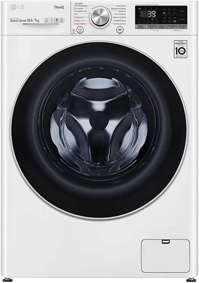 LG Waschtrockner V7WD107H2E 1400, Frontbeladung 10,5-7 kg, 62 x 60 x 85 cm ꟷ Weiß, Energieklasse E, min, AI Direct Drive, Wi-Fi