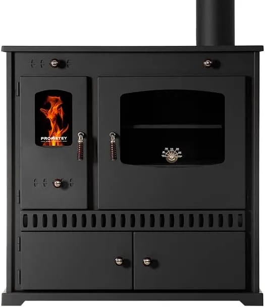 Kaminofen EEK A+, mit Backfach und Herdplatte Perfect Eco in Schwarz Holzofen 7 kW Kamin Ofen Holz Werkstattofen Hüttenofen Heizofen Gartenofen