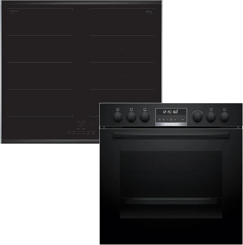 Bosch Induktionskochfeld HND679LS62 HEG578BB4 NXX675CB5E, Maße 60 x 60 cm, 3D Heißluft, Einbauherd-Set, hend aus Herd, Air Fry, Flex Induction