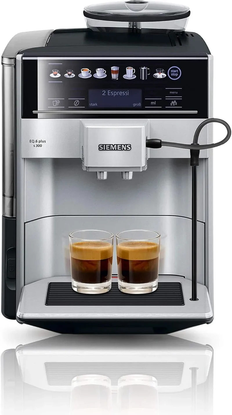 Siemens Kaffeevollautomat EQ6 s300 TE653501DE, plus, Milchsystem, 11 Getränke, automatische Reinigung des Milchsystems, Keramikmahlwerk, Silber