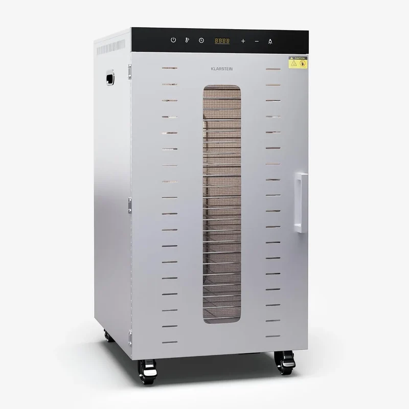 Klarstein Ventilator 2.000-W-Dörrgerät 24-Stunden-Timer, 24 Edelstahl-Einlegeböden, 3 Ventilatoren, ideal für Obst, Fleisch & Kräuter, 50–55 dB