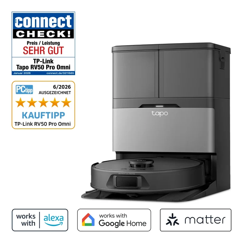 15.000 Pa Selbstreinigender Saugroboter mit Wischfunktion | Tapo RV50 Pro Omni