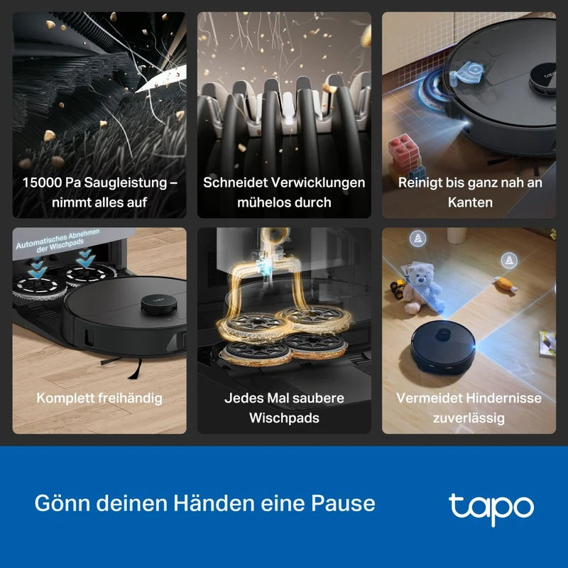 15.000 Pa Selbstreinigender Saugroboter mit Wischfunktion | Tapo RV50 Pro Omni