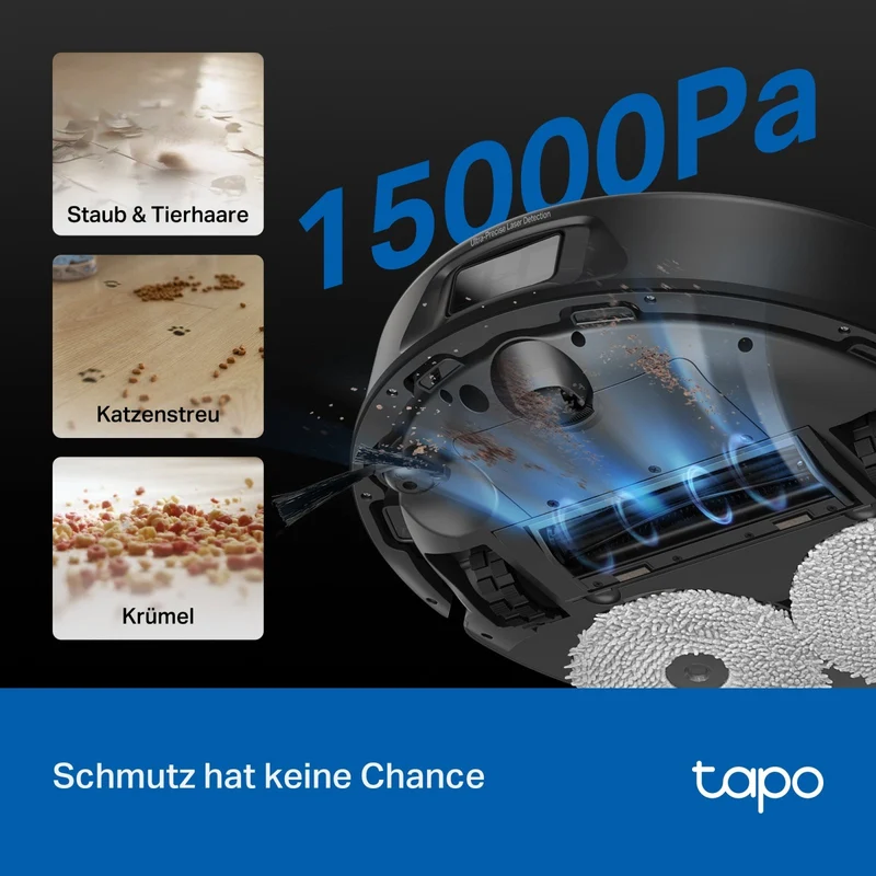 15.000 Pa Selbstreinigender Saugroboter mit Wischfunktion | Tapo RV50 Pro Omni