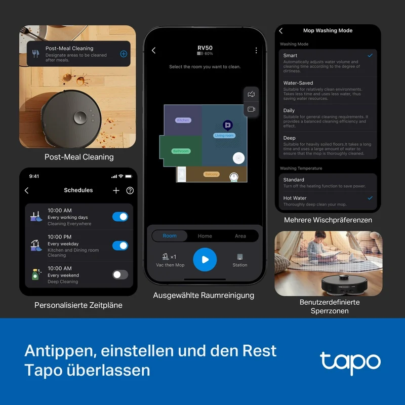 15.000 Pa Selbstreinigender Saugroboter mit Wischfunktion | Tapo RV50 Pro Omni