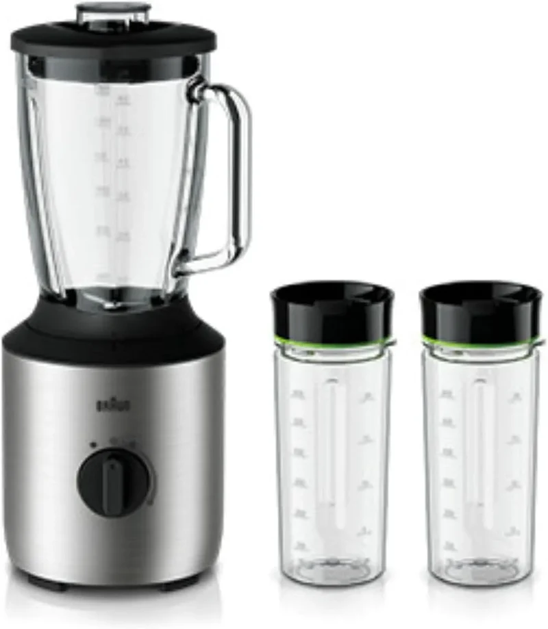 Braun Standmixer JB 3272 Smoothie2Go, PowerBlend 3, Fassungsvermögen 1,5 l Glas-Mixaufsatz, inklusive. 2 Flaschen, 800 Watt, Pürieren & Mixen