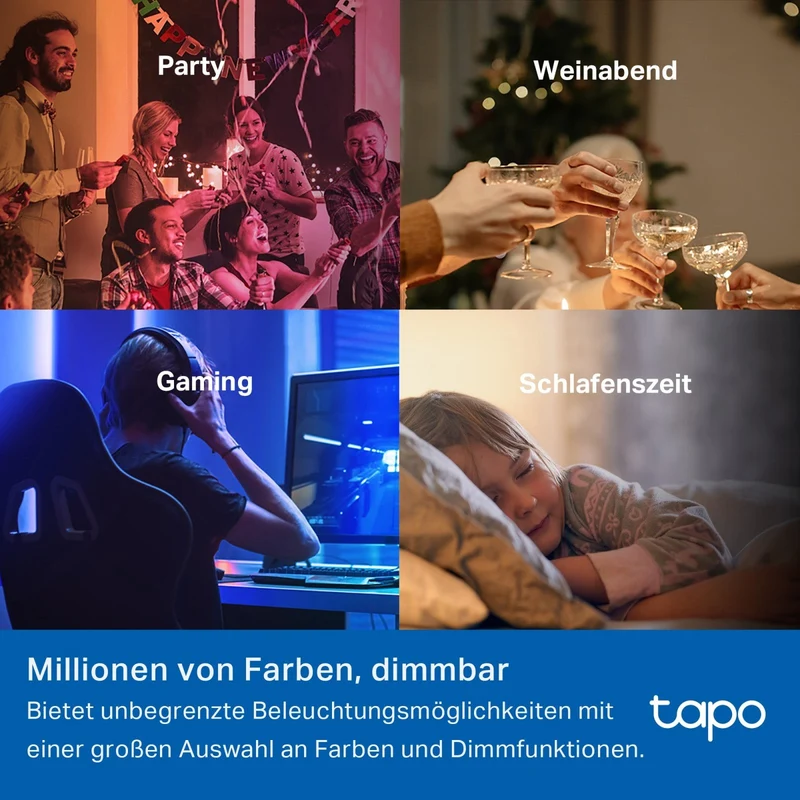 E14 & 470 Lumen Tapo L430C(2er-Pack) | WLAN Glühbirne mehrfarbig