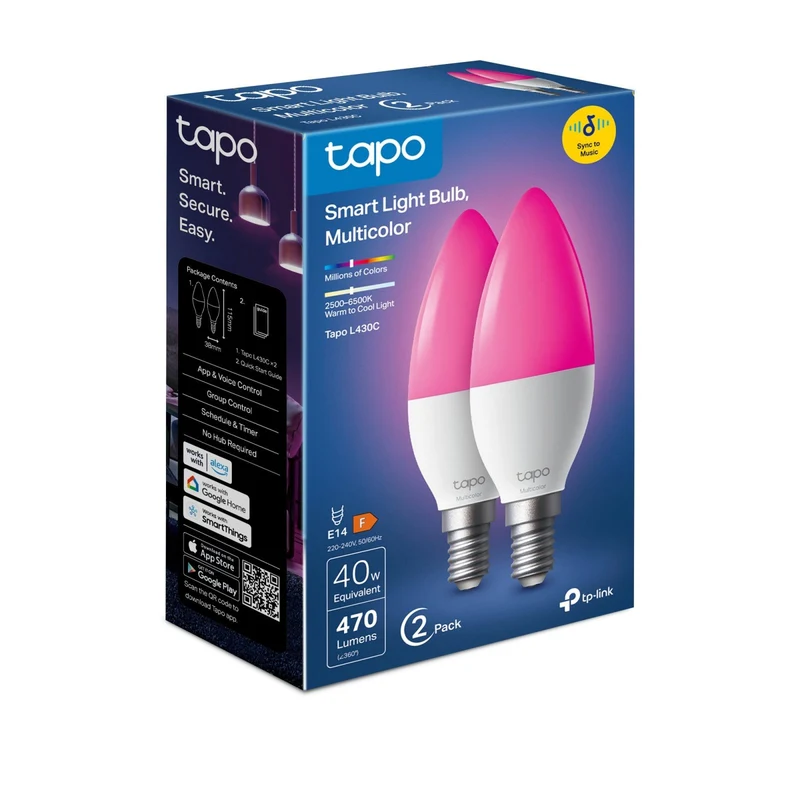 E14 & 470 Lumen Tapo L430C(2er-Pack) | WLAN Glühbirne mehrfarbig