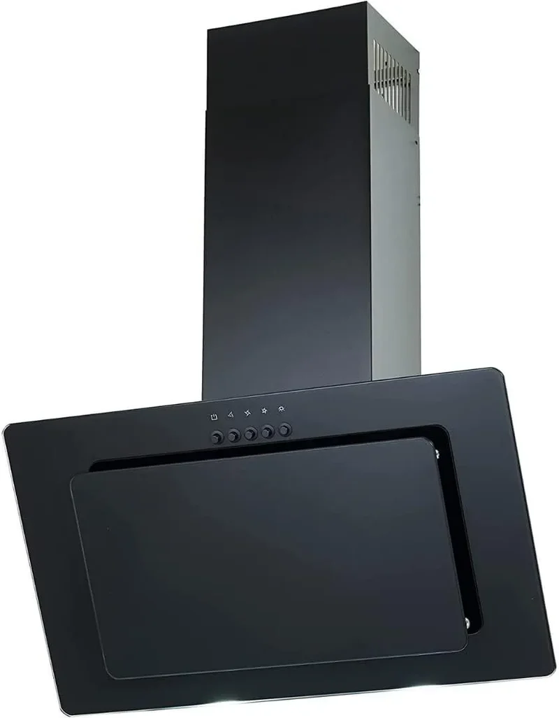 PKM Dunstabzugshaube S22-60BBPY, 60cm Breite, Schräghaube, Schwazes Glas, Abluft, Umluft