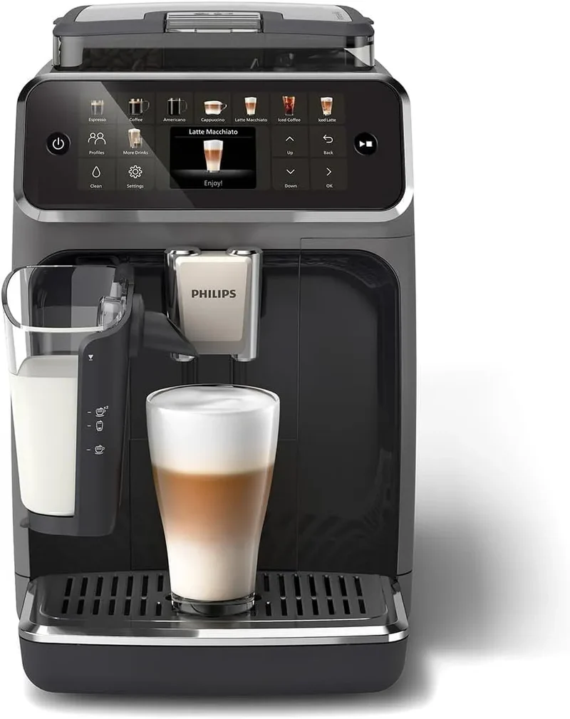 Philips Kaffeevollautomat 5500 EP5544/50, 20 heiße und kalte Kaffeespezialitäten, LatteGo Milchsystem, in Schwarz, Serie, 40% leiser mit SilentBrew