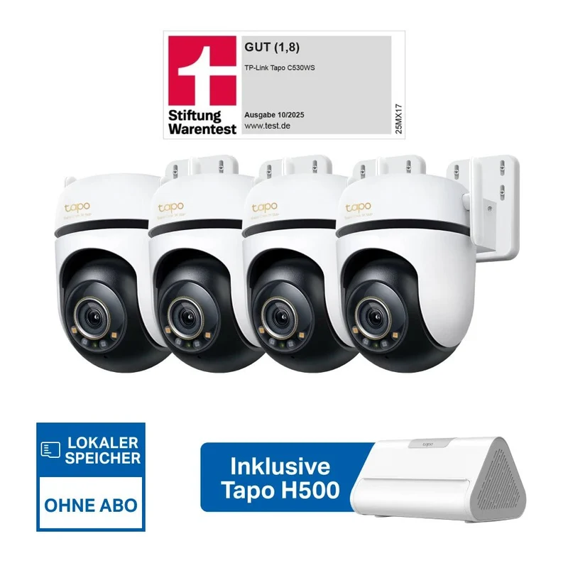 3K 5MP 360° Überwachungssystem | Tapo H500 + C530WS (4er-Pack)