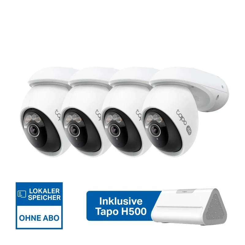 4K 8MP 360° Überwachungssystem | Tapo H500 + C560WS (4er-Pack)