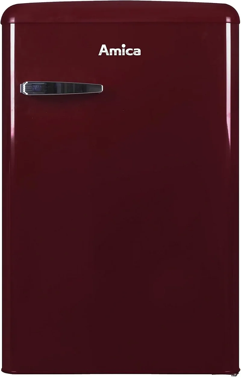 Amica Kühlschrank KS 15611 R, Breite 88cm, x 55cm, x 62cm, Retro mit Gefrierfach, Wine Red, Weinrot, Retro-Design