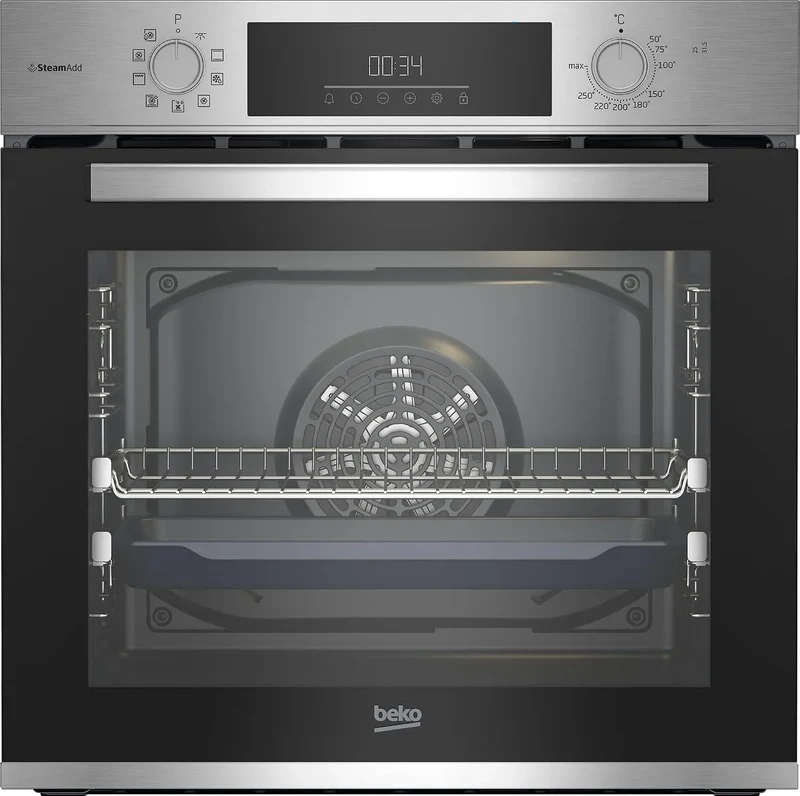 Beko Backofen BBIS12301XE b300, Multifunktionsofen mit 9 Funktionen, SteamAdd-Dampffunktion, versenkbare Knebel, Einbau 72 Liter, AeroPerfect