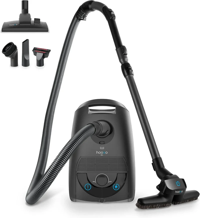 Staubsauger, hoogo B3+ Graphit mit Flipflop Bodendüse, Starke 850 W Saugleistung, Nur 74 dB, 3 L Fassungsvermögen, HEPA 14 Filter, 11 Meter Radius