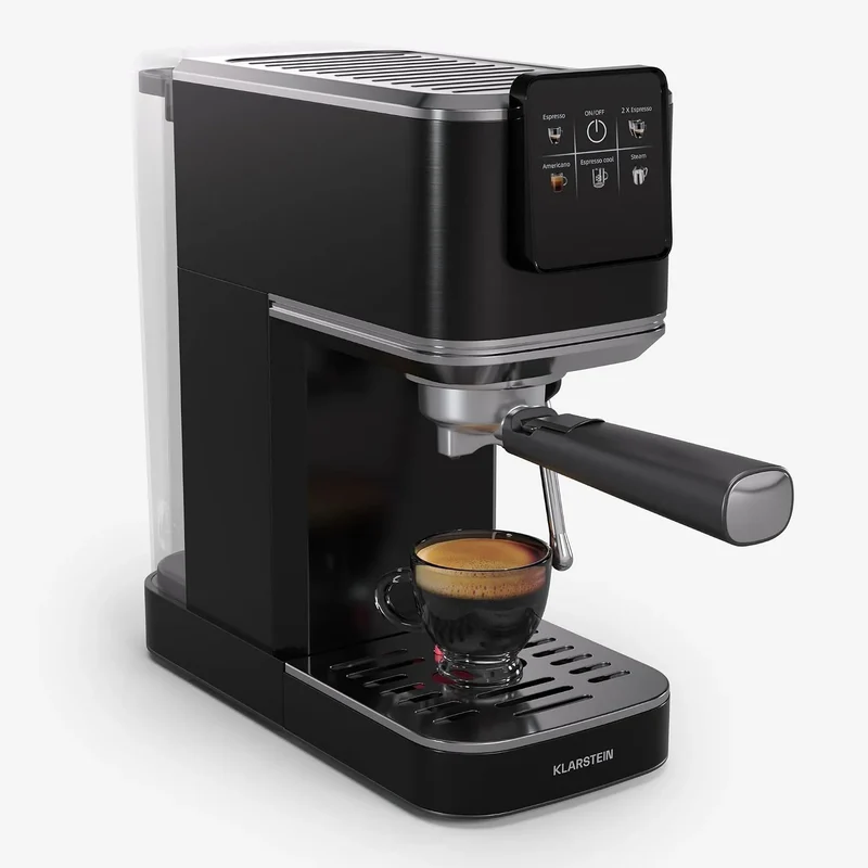 Klarstein Espresso-Siebträgermaschine, 20 Bar, Leistung 1350W, Fassungsvermögen 1,2L Wassertank, SteelPresso Touch Slim, Dampfdüse, Edelstahlgehäuse