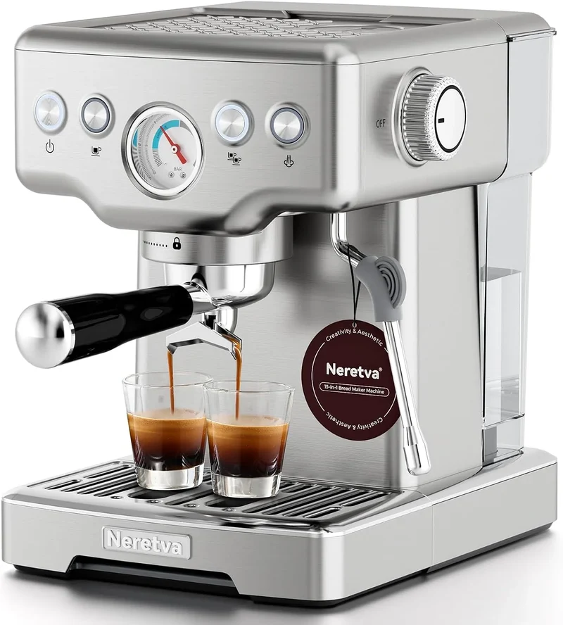 Espresso-Siebträgermaschine 8L-Tank Neretva, Fassungsvermögen 1,8L, Leistungsstarker Milchaufschäumer, inklusive. Barista-Kit