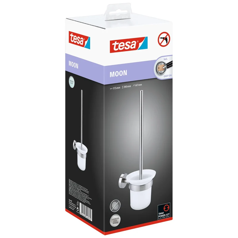 tesa MOON WC-Bürste, Edelstahloptik, inkl. Klebelösung | 1 Stück