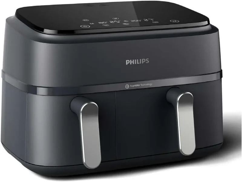 Philips NA351/00, AirFryer Edelstahl 9,0 l Doppelschüssel 38,25 x 44,39 x 31,42 cm