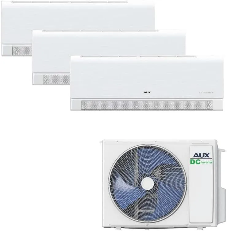 Klimaanlage AUX A++, Set Multi Split 36000 BTU, Leistung 10,5 kW, Außengerät + 3× Wandgerät mit WLAN, R32 Kältemittel, leise für 3 Räume, Modell R32