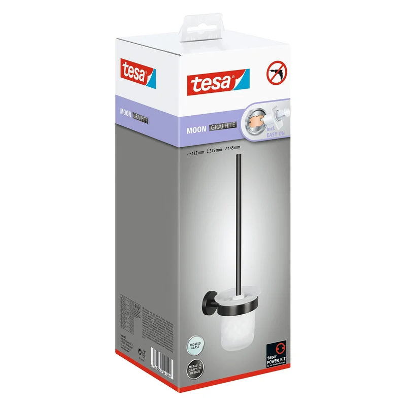 tesa MOON Graphite Toilettenbürste, selbstklebend, Metall PVD beschichtet | 1 Stück