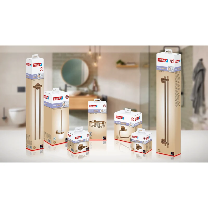 tesa MOON Bronze Toilettenbürste, selbstklebend, Metall PVD beschichtet | 1 Stück