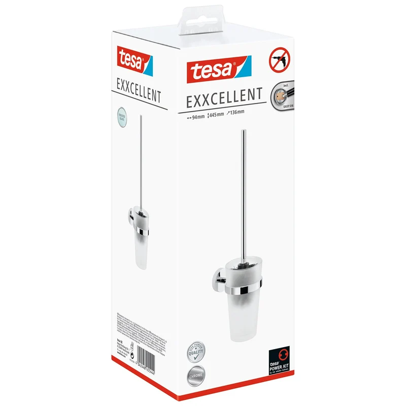 tesa Exxcellent Toilettenbürste, Metall, verchromt, inkl. Klebelösung | 1 Stück