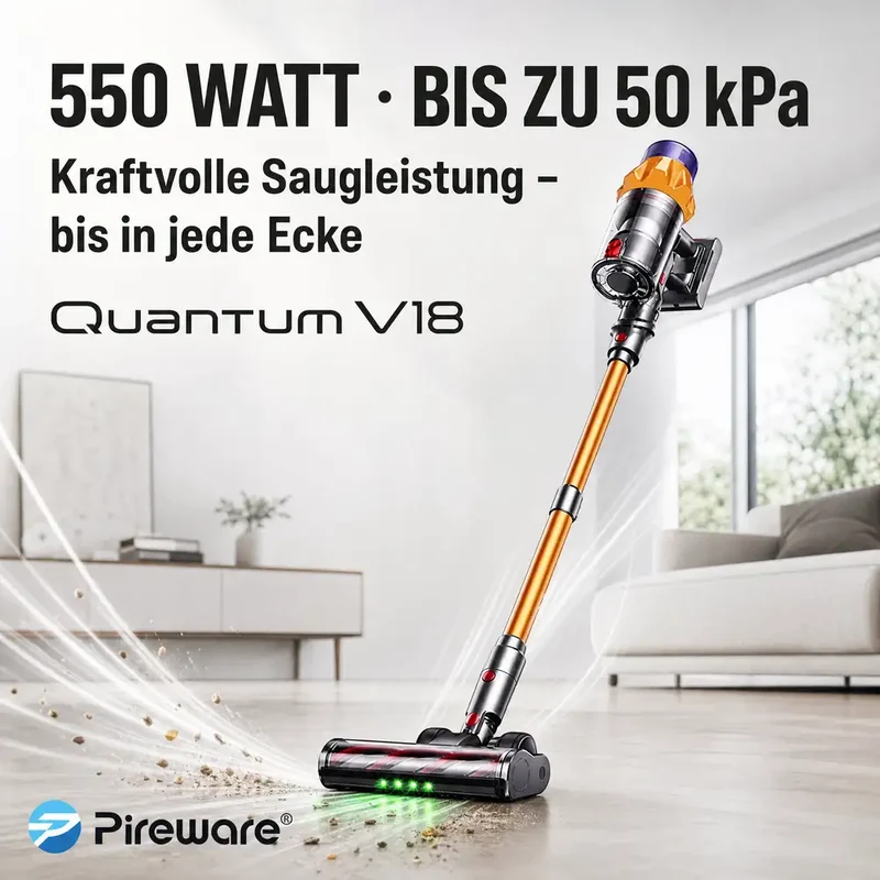 Pireware® Quantum V18 - Kabelloser Akku Staubsauger Beutellos