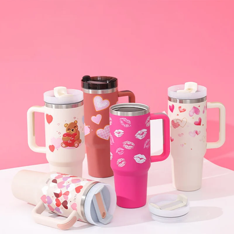 40 Oz Insulated Tumbler With Handle & Straw – Stainless Steel Spill-Proof Travel Mug.