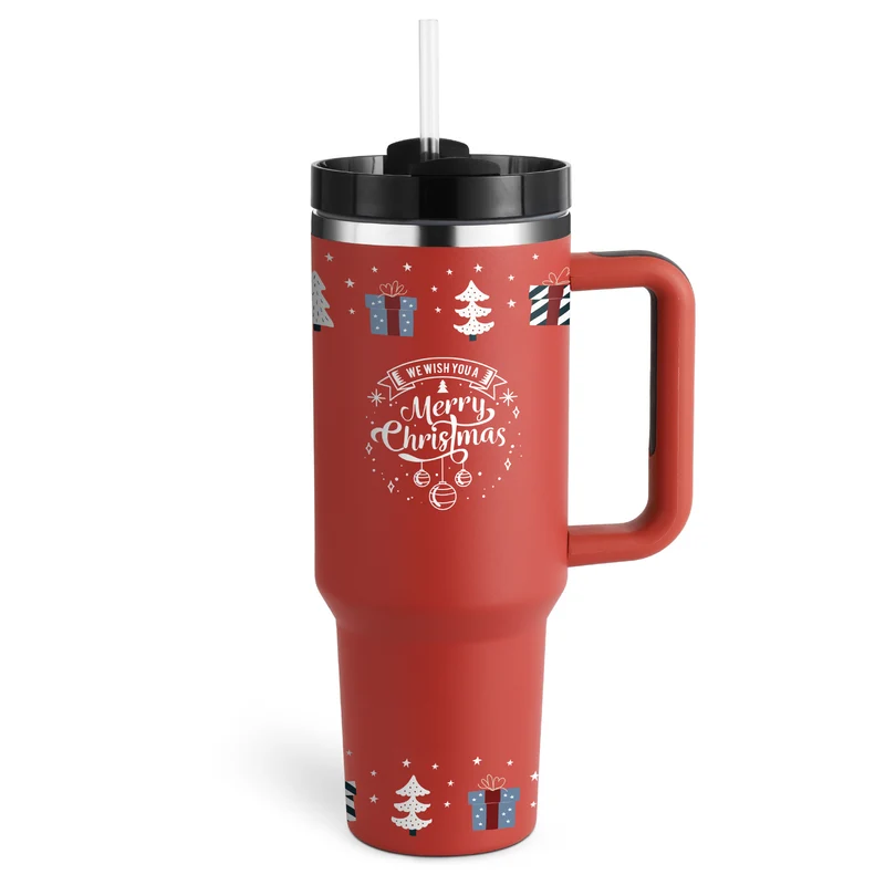 40 Oz Insulated Tumbler With Handle & Straw – Stainless Steel Spill-Proof Travel Mug.