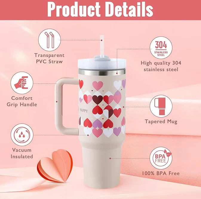 40 Oz Insulated Tumbler With Handle & Straw – Stainless Steel Spill-Proof Travel Mug.