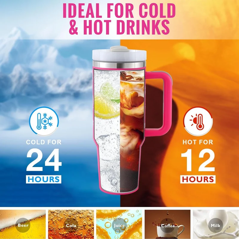 40 Oz Insulated Tumbler With Handle & Straw – Stainless Steel Spill-Proof Travel Mug.