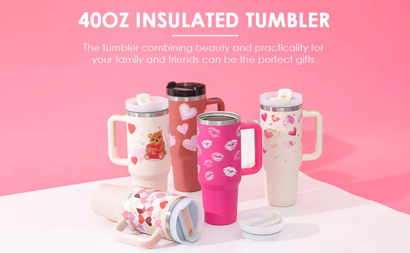 40 Oz Insulated Tumbler With Handle & Straw – Stainless Steel Spill-Proof Travel Mug.