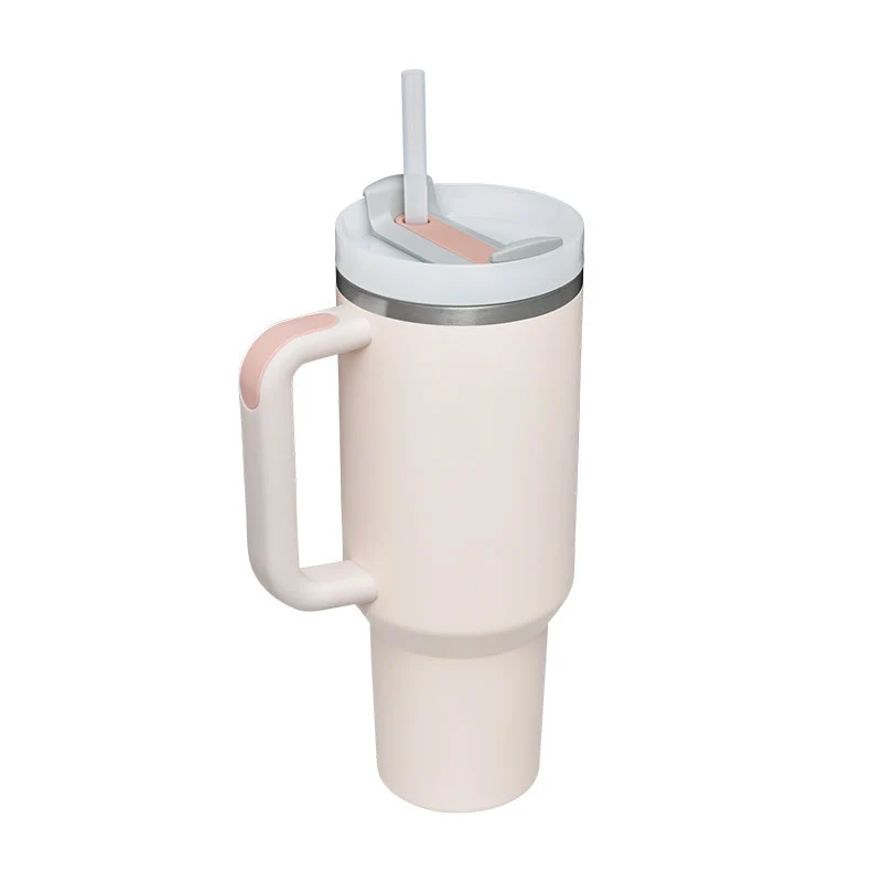 40 Oz Insulated Tumbler With Handle & Straw – Stainless Steel Spill-Proof Travel Mug.