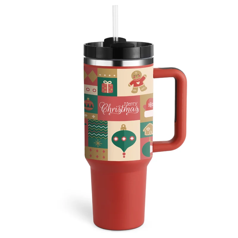 40 Oz Insulated Tumbler With Handle & Straw – Stainless Steel Spill-Proof Travel Mug.