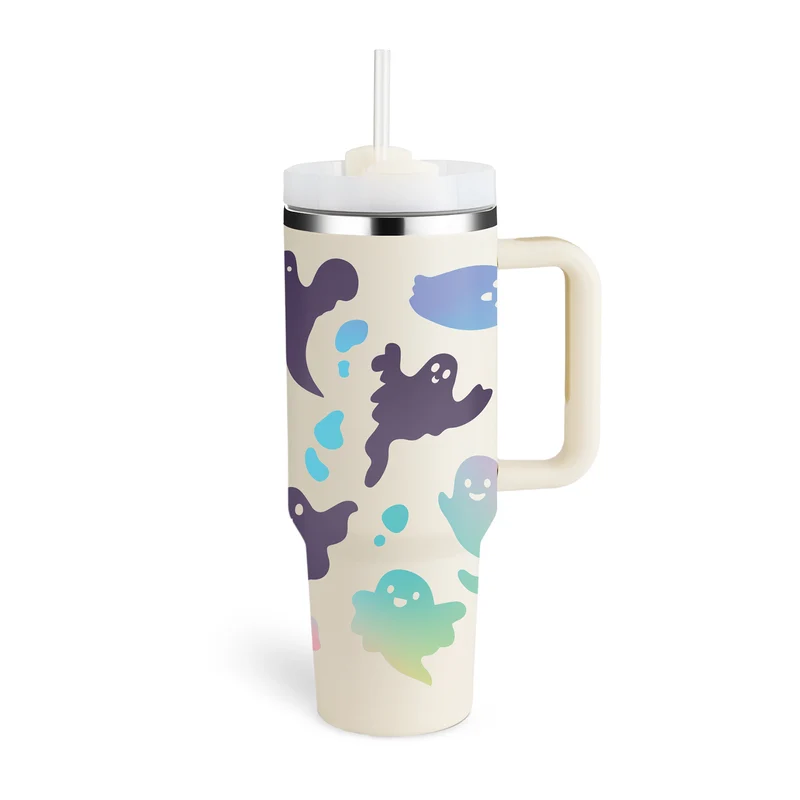 40 Oz Insulated Tumbler With Handle & Straw – Stainless Steel Spill-Proof Travel Mug.