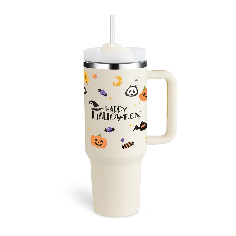 40 Oz Insulated Tumbler With Handle & Straw – Stainless Steel Spill-Proof Travel Mug.
