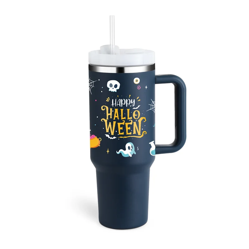 40 Oz Insulated Tumbler With Handle & Straw – Stainless Steel Spill-Proof Travel Mug.