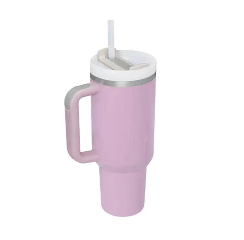 40 Oz Insulated Tumbler With Handle & Straw – Stainless Steel Spill-Proof Travel Mug.