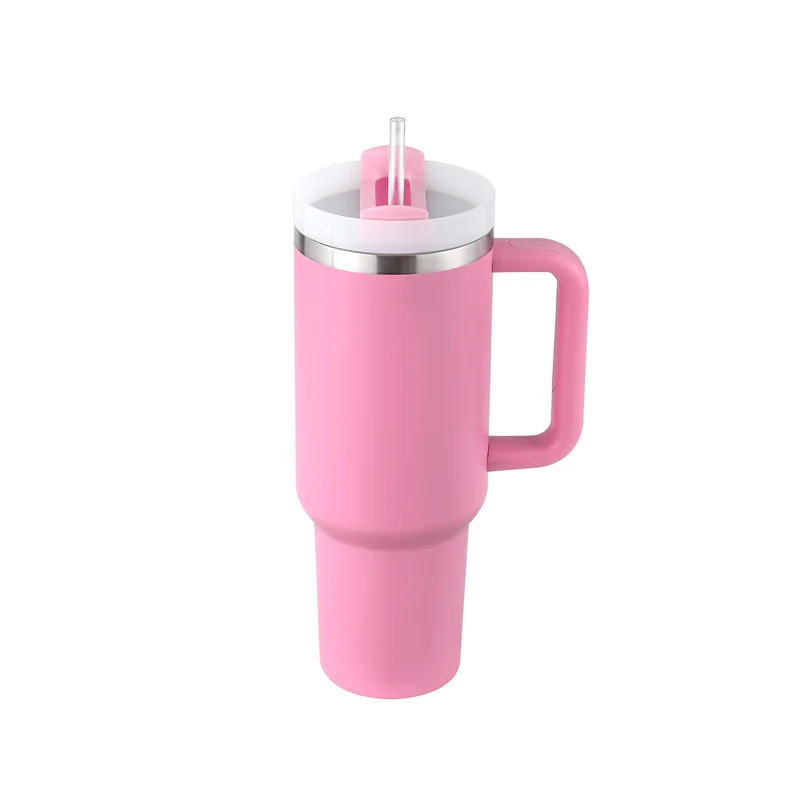 40 Oz Insulated Tumbler With Handle & Straw – Stainless Steel Spill-Proof Travel Mug.