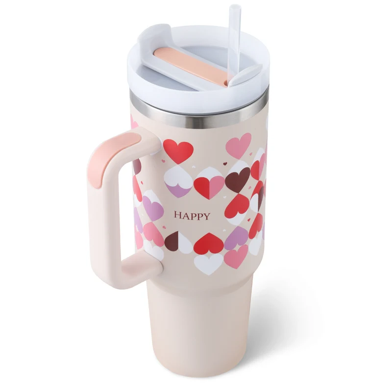 40 Oz Insulated Tumbler With Handle & Straw – Stainless Steel Spill-Proof Travel Mug.