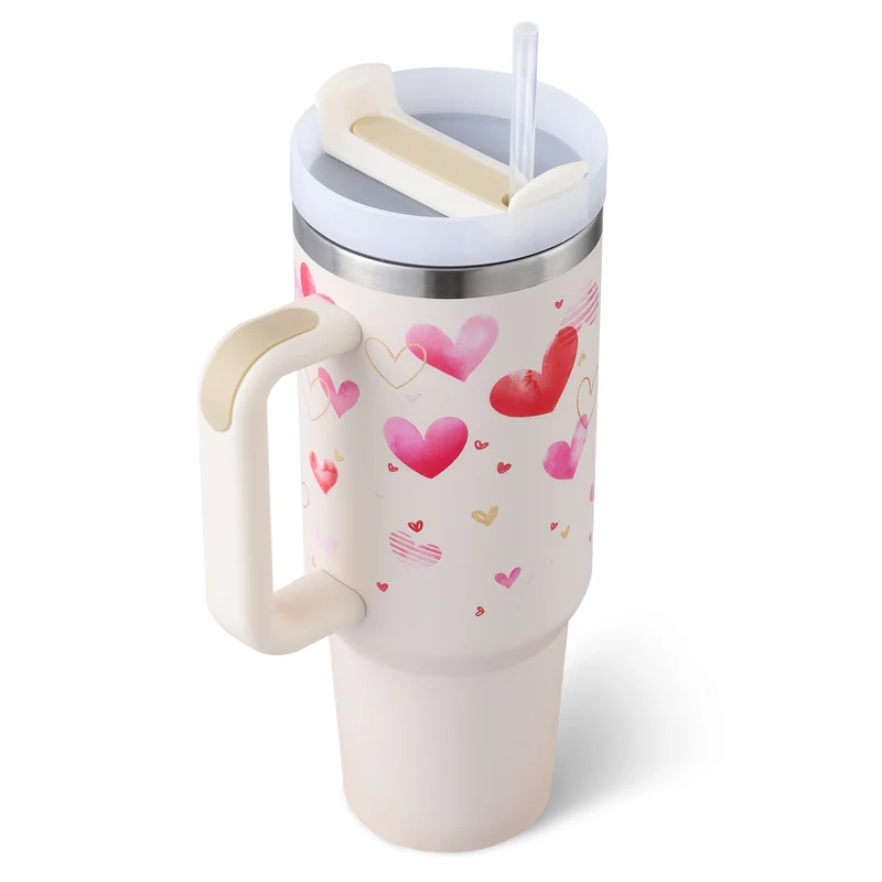 40 Oz Insulated Tumbler With Handle & Straw – Stainless Steel Spill-Proof Travel Mug.