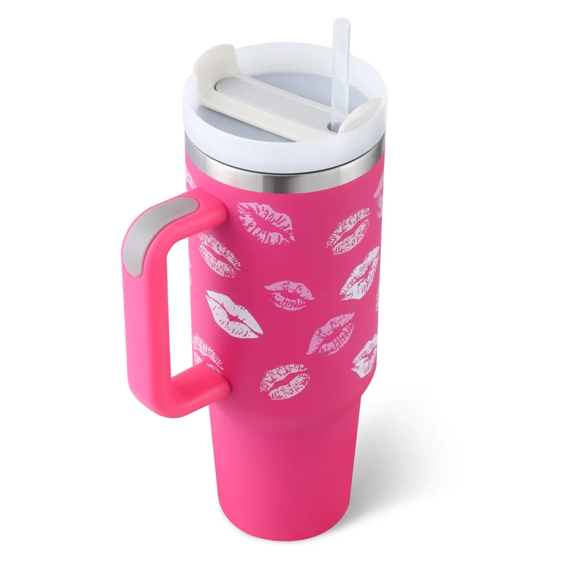 40 Oz Insulated Tumbler With Handle & Straw – Stainless Steel Spill-Proof Travel Mug.