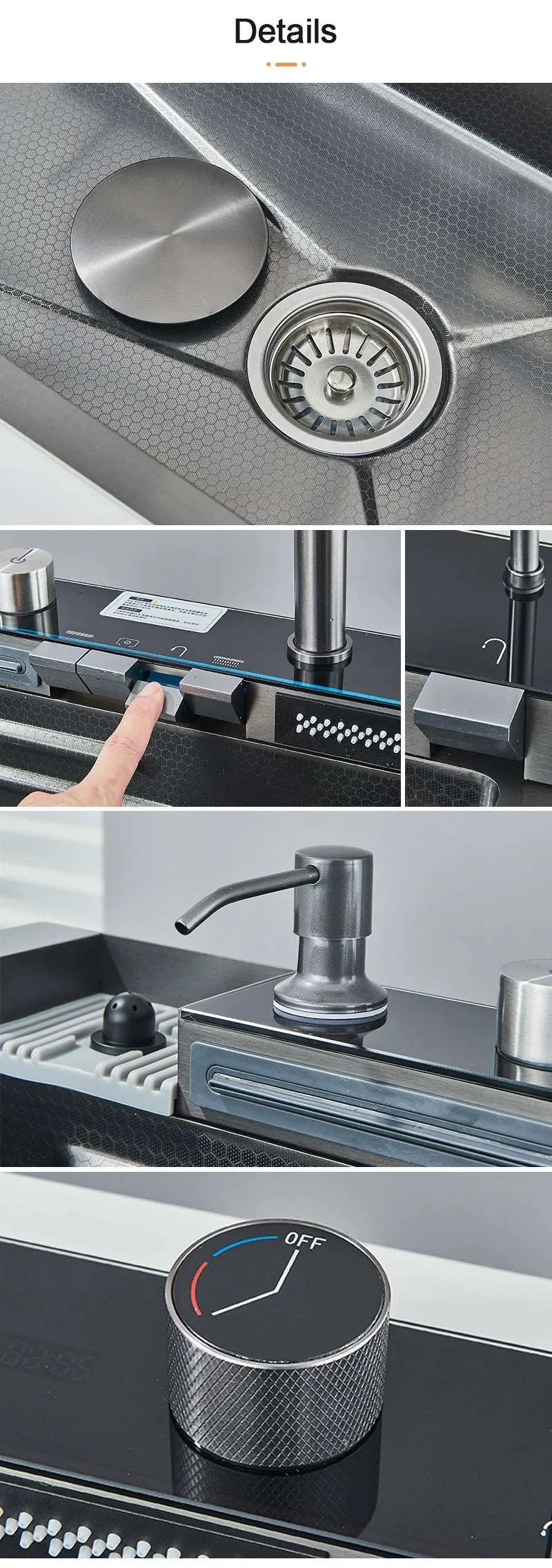 Stainless Steel Kitchen Sink with Faucet 75*45cm Large Single Bowl Digital Display Dish Basin Sink Waterfall Hot Cold Faucets