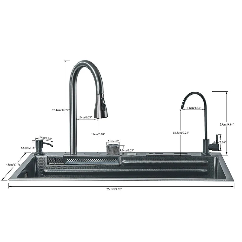 304 High 1uality Intelligent Digital Display Waterfall Kitchen Sink Large Single Slot Integrated Digital Display Faucet Set