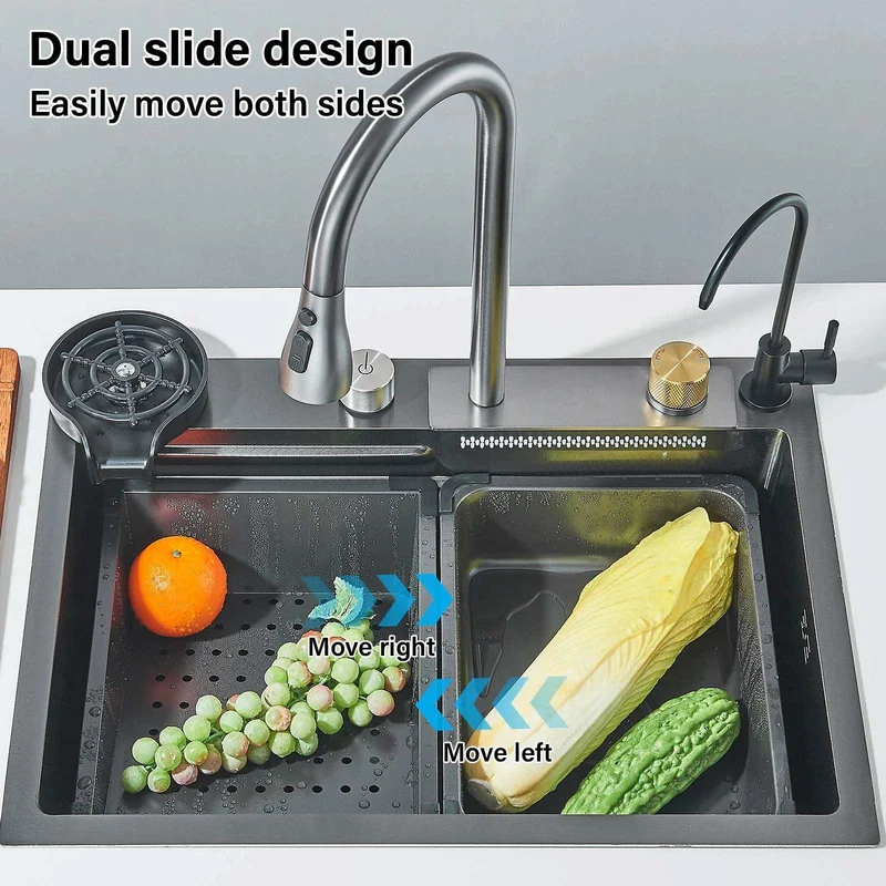 304 Stainless Steel Waterfall Kitchen Sink Sink Large Single basin With Large Single Slot Sink Above Counter With Cup Disher